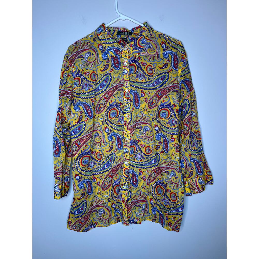 Lauren Ralph Lauren Rainbow Paisley Red Blue Yellow Old Money Oxford Shirt 3X